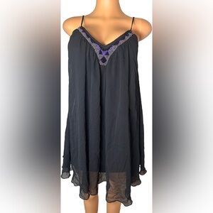 Express Elegant Bohemian Beaded Detail Black Dress